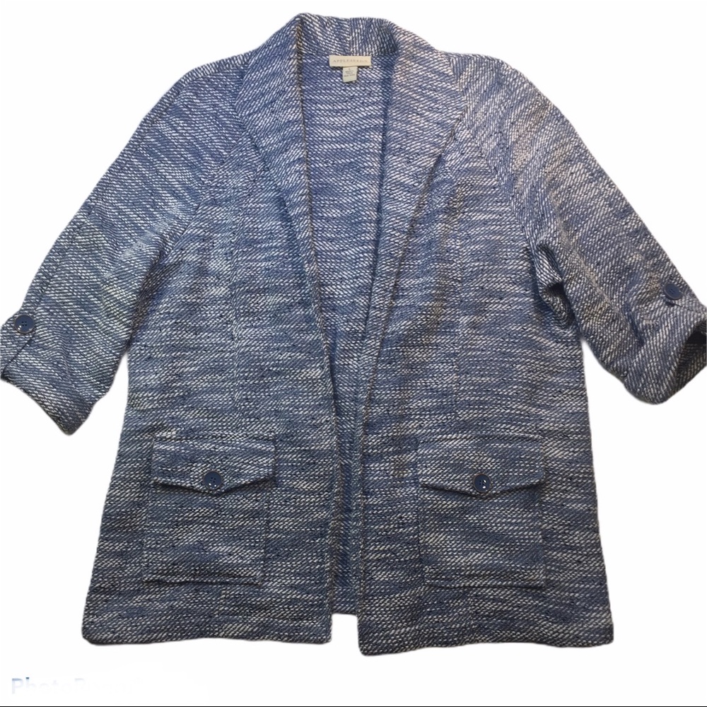 Appleseed’s blue woven open front jacket sz L